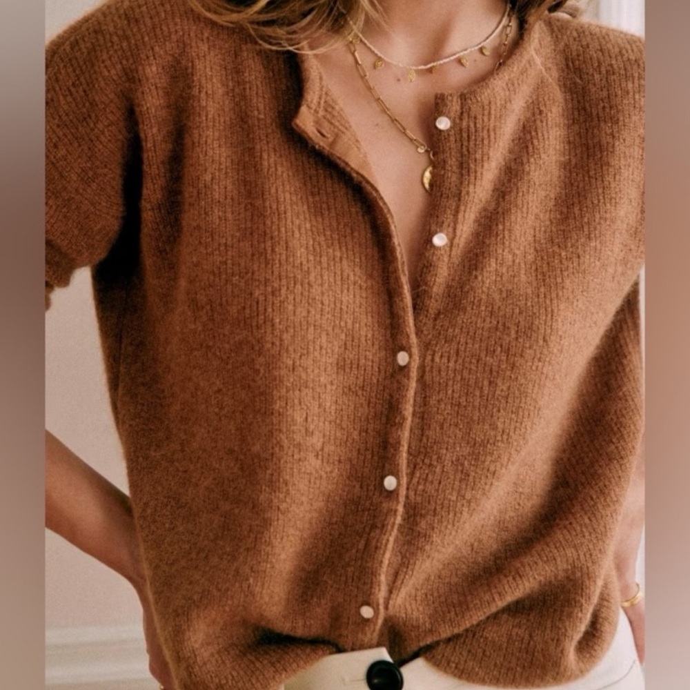 Sezane Camel Knit Cardigan